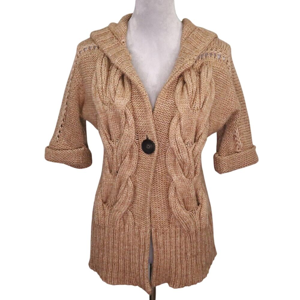 Loft Sweater Petites MP PM Camel Gold Hoodie Chunky Wool Alpaca Cardigan Career